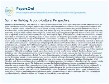 Essay on Summer Holiday: a Socio-Cultural Perspective