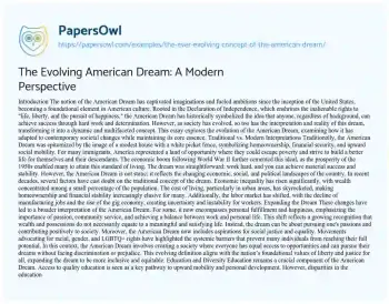 Essay on The Evolving American Dream: a Modern Perspective