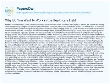 Essay on Why do you Want to Work in the Healthcare Field