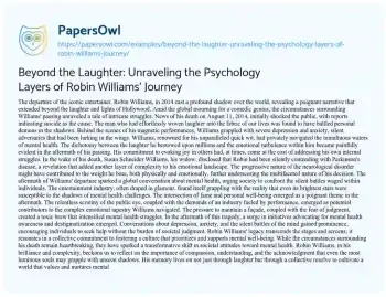 Essay on Beyond the Laughter: Unraveling the Psychology Layers of Robin Williams’ Journey