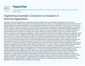 Essay on Engineering Essentials: Conductors Vs Insulators in Electrical Applications