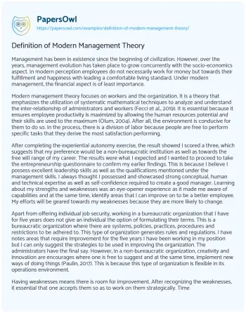 Essay on Definition of Modern Management Theory