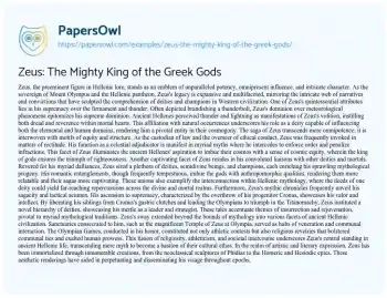 Essay on Zeus: the Mighty King of the Greek Gods