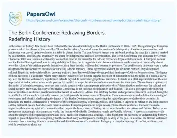 Essay on The Berlin Conference: Redrawing Borders, Redefining History