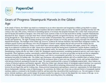 Essay on Gears of Progress: Steampunk Marvels in the Gilded Age