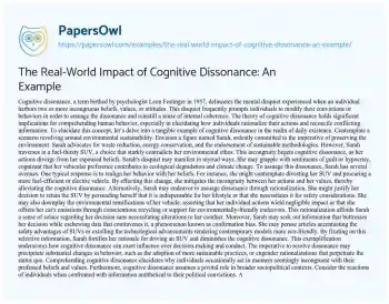 Essay on The Real-World Impact of Cognitive Dissonance: an Example