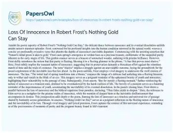 Essay on Loss of Innocence in Robert Frost’s Nothing Gold Can Stay