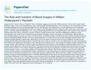 Essay on The Role and Evolution of Blood Imagery in William Shakespeare’s ‘Macbeth’