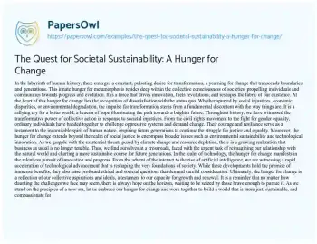 Essay on The Quest for Societal Sustainability: a Hunger for Change