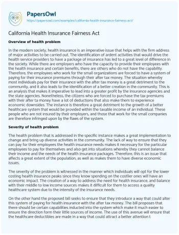 Essay on California Health Insurance Fairness Act