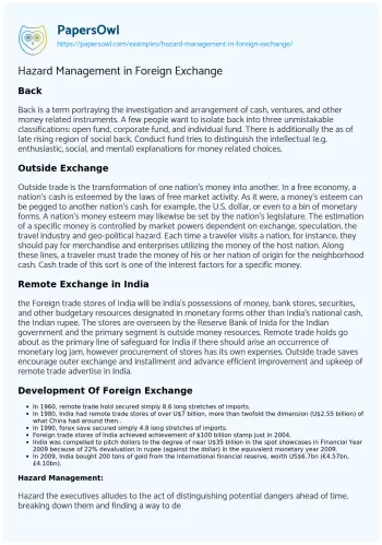 Essay on Hazard Management in Foreign Exchange