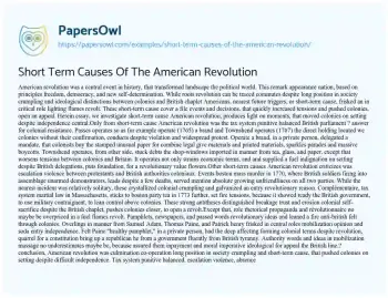 Essay on Short Term Causes of the American Revolution