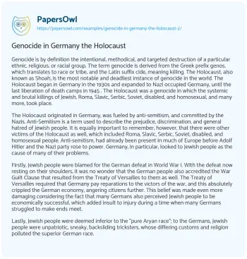 Essay on Genocide in Germany the Holocaust