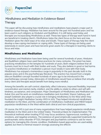 Essay on  Mindfulness and Mediation in Evidence-Based Therapy