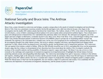 Essay on National Security and Bruce Ivins: the Anthrax Attacks Investigation