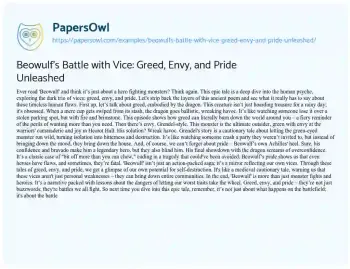 Essay on Beowulf’s Battle with Vice: Greed, Envy, and Pride Unleashed