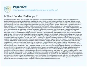 Essay on Is Weed Good or Bad for You?