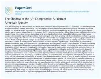 Essay on The Shadow of the 3/5 Compromise: a Prism of American Identity