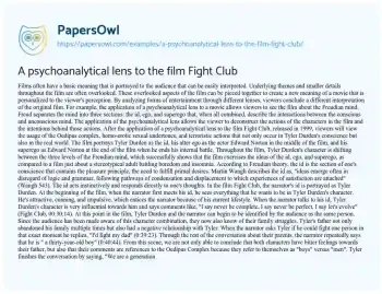 Essay on A Psychoanalytical Lens to the Film Fight Club