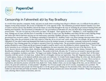 Essay on Censorship in Fahrenheit 451 by Ray Bradbury