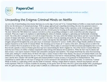 Essay on Unraveling the Enigma: Criminal Minds on Netflix