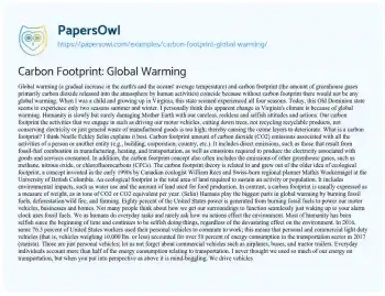 Essay on Carbon Footprint: Global Warming