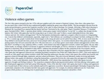 Essay on Violence Video Games