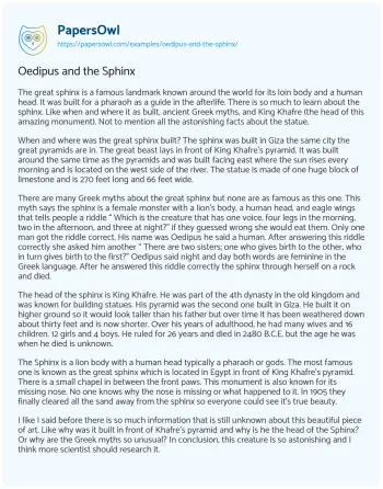 Essay on Oedipus and the Sphinx