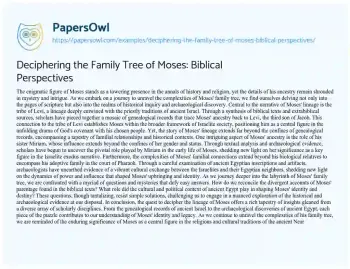 Essay on Deciphering the Family Tree of Moses: Biblical Perspectives