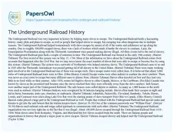 Essay on The Underground Railroad History