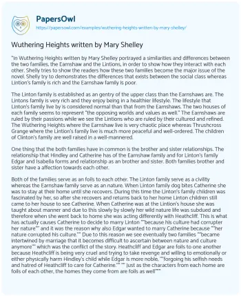 Essay on Wuthering Heights Written by Mary Shelley