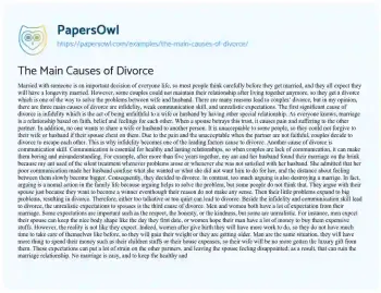 Essay on The Main Causes of Divorce