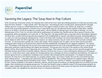 Essay on Savoring the Legacy: the Soup Nazi in Pop Culture