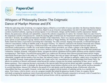 Essay on Whispers of Philosophy Desire: the Enigmatic Dance of Marilyn Monroe and JFK