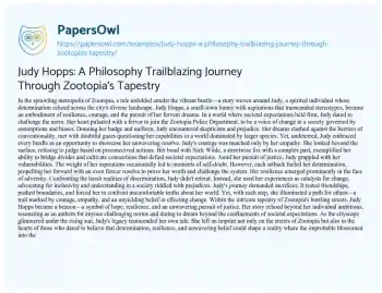 Essay on Judy Hopps: a Philosophy Trailblazing Journey through Zootopia’s Tapestry