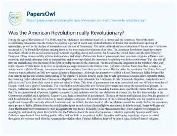 Essay on Was the American Revolution Really Revolutionary?