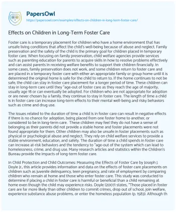 Essay on Effects on Children in Long-Term Foster Care