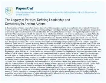 Essay on The Legacy of Pericles: Defining Leadership and Democracy in Ancient Athens