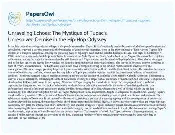 Essay on Unraveling Echoes: the Mystique of Tupac’s Unresolved Demise in the Hip-Hop Odyssey