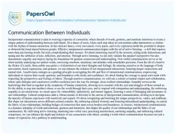 Essay on Communication between Individuals