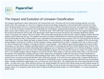 Essay on The Impact and Evolution of Linnaean Classification