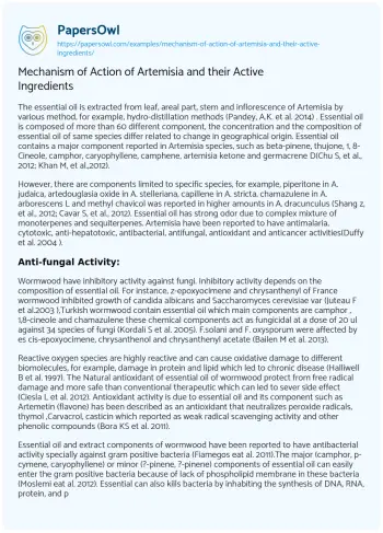 Essay on Mechanism of Action of Artemisia and their Active Ingredients