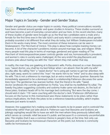 Essay on Major Topics in Society – Gender and Gender Status