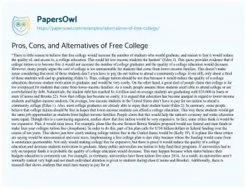 Essay on Pros, Cons, and Alternatives of Free College