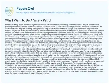 Essay on Why i Want to be a Safety Patrol