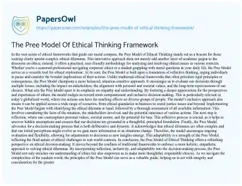 Essay on The Pree Model of Ethical Thinking Framework