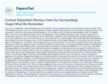 Essay on Context-Dependent Memory: how our Surroundings Shape what we Remember