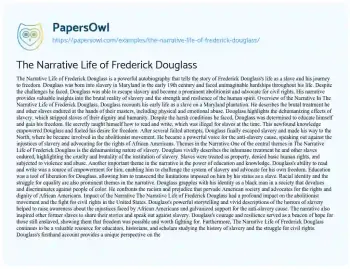 Essay on The Narrative Life of Frederick Douglass
