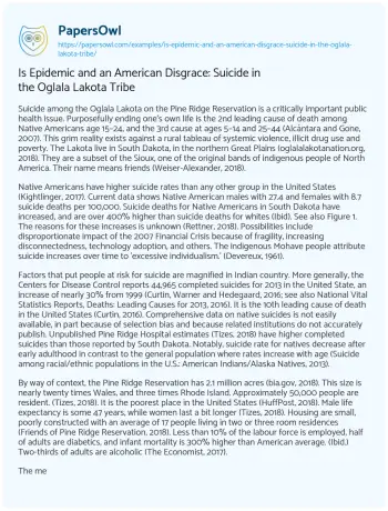 Essay on Is Epidemic and an American Disgrace: Suicide in the Oglala Lakota Tribe