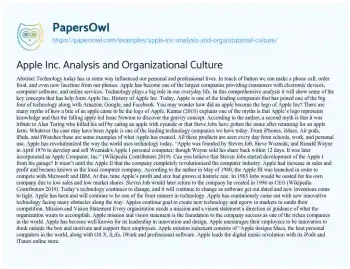 Essay on Apple Inc. Analysis and Organizational Culture